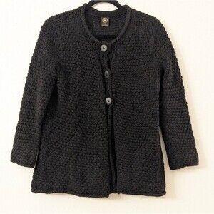 Inca Fashions Peruvian Alpaca Cardigan Knit Sweater Black Large
